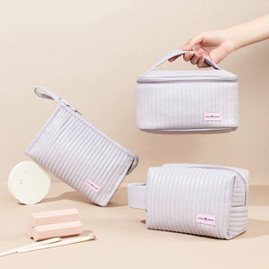 MIRASON Makeup Bag Set of 3 Cute Cosmetic Travel Bag Organizer Pouch Set for Women PU Leather Waterproof Toiletry Bag 3 Piece Set, Light Purple