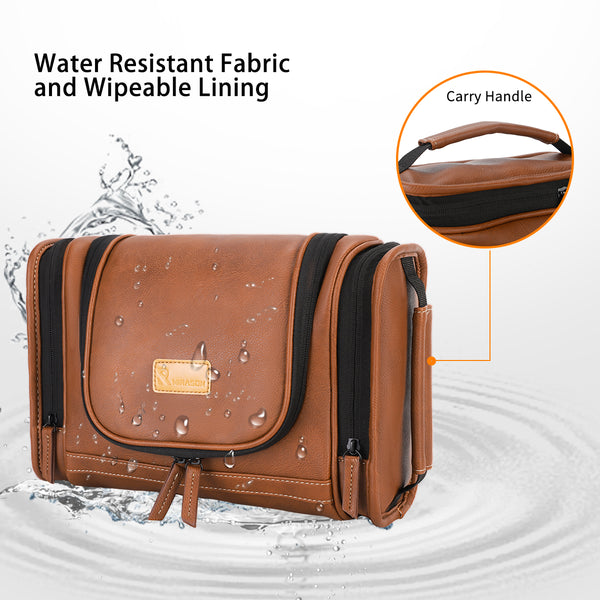 Hanging Toiletry Bag for Men Dopp Kit Waterproof Leather Travel Organizer