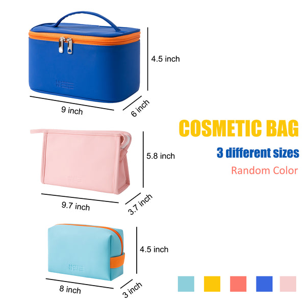 MIRASON Cosmetic Bag Set of 3 Makeup Bag for Purse Pouch Travel Beauty Zipper Organizer Bag Gifts for Women, PU Leather Washable Waterproof (Blind Box)